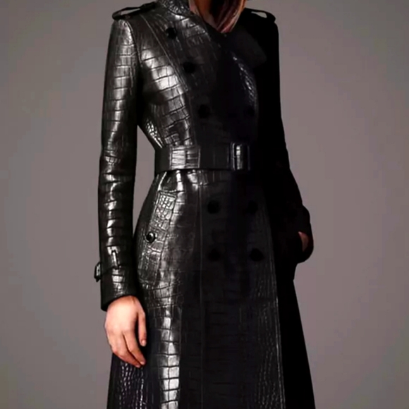 annas Reflection Luxury Jackets & Blazers - 🌹NWT Crocodile Print Vegan Trench Raincoat  lining Black. XL